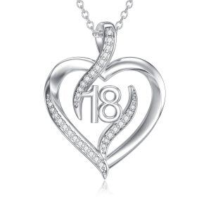 Sterling Silver 18th Birthday Gifts Heart Pendant Necklace-0