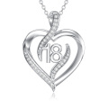 wholesale 925 Sterling Silver CZ Heart Necklace with Number 18 - 18th Birthday Gift-0-0
