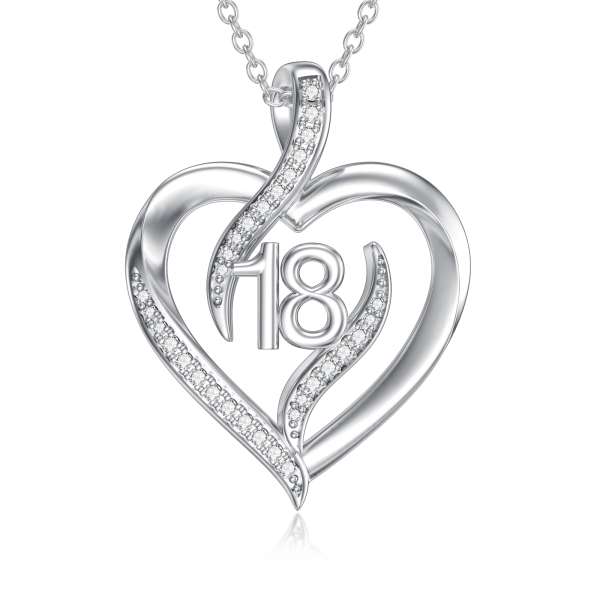 Sterling Silver 18th Birthday Gifts Heart Pendant Necklace-1