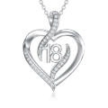 wholesale 925 Sterling Silver CZ Heart Necklace with Number 18 - 18th Birthday Gift-0-1