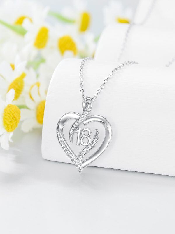 Sterling Silver 18th Birthday Gifts Heart Pendant Necklace-3