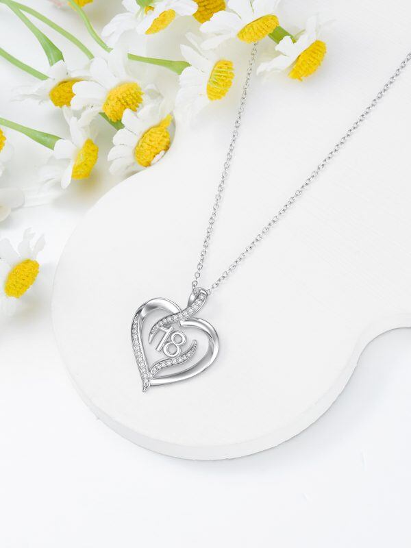 Sterling Silver 18th Birthday Gifts Heart Pendant Necklace-4