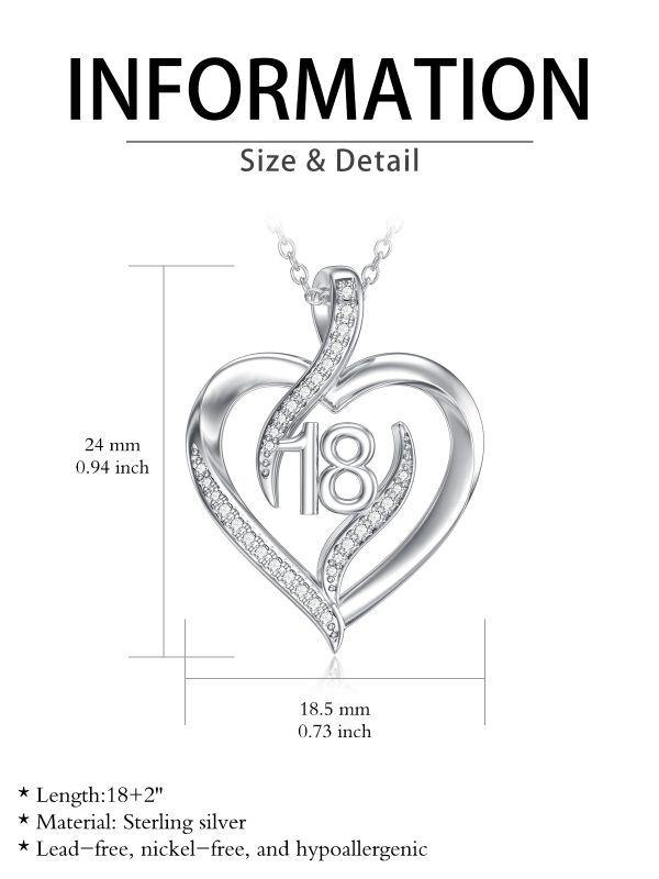 Sterling Silver 18th Birthday Gifts Heart Pendant Necklace-5