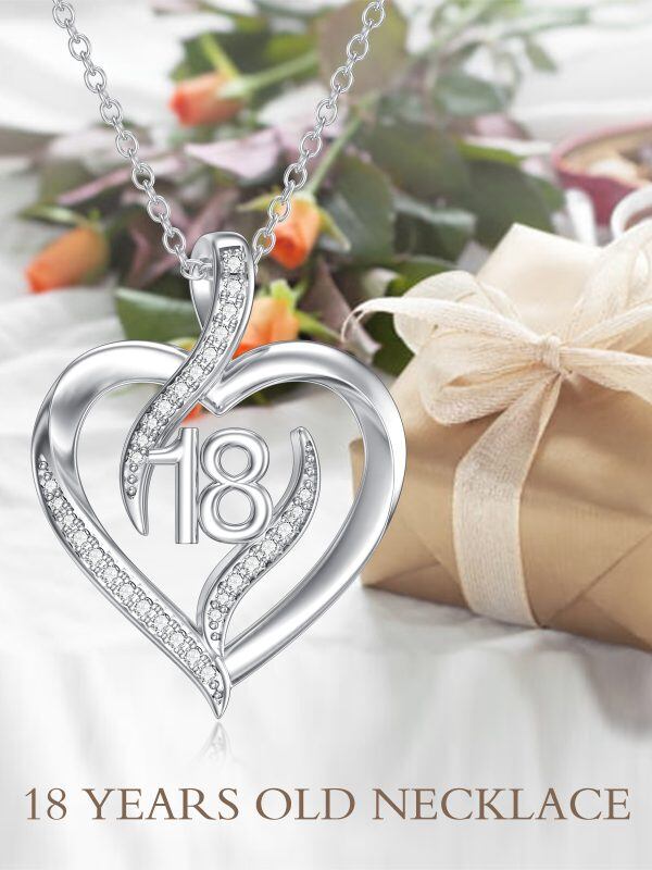 Sterling Silver 18th Birthday Gifts Heart Pendant Necklace-6