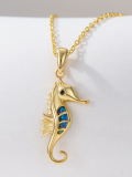 wholesale 14K Gold Blue Opal Sea Horse Pendant Necklaces for Women s-0-4