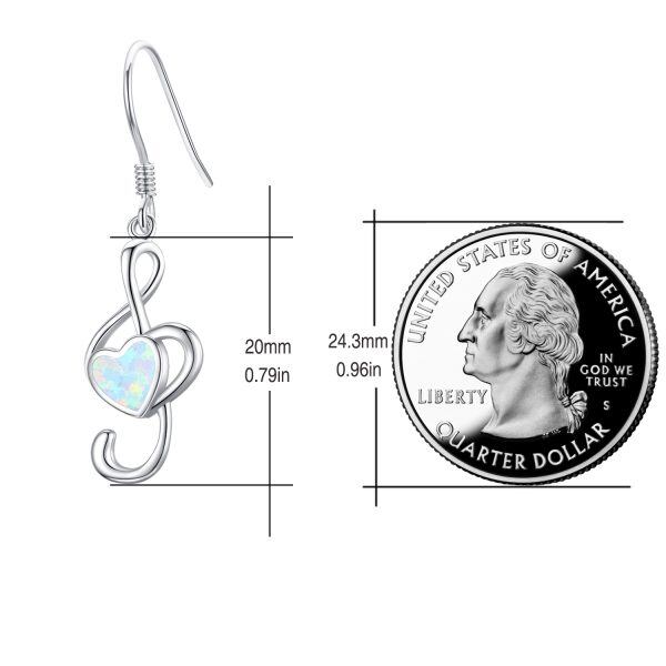 Sterling Silver Music Note Dangle Earrings with Heart Opal-1