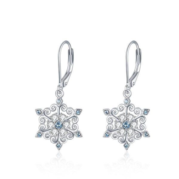 Sterling Silver Snowflake Dangle Earrings with Crystal-0