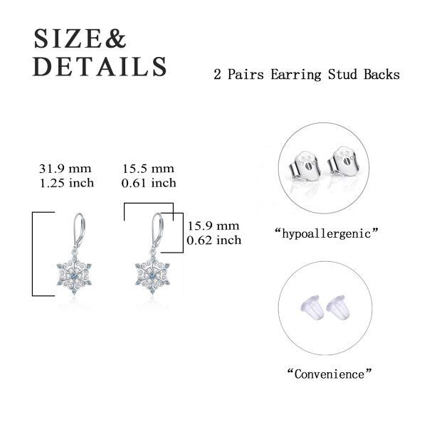 Sterling Silver Snowflake Dangle Earrings with Crystal-1