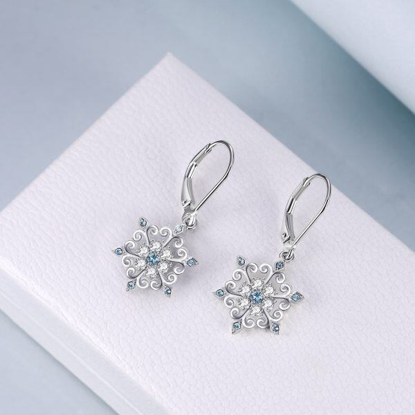 Sterling Silver Snowflake Dangle Earrings with Crystal-3