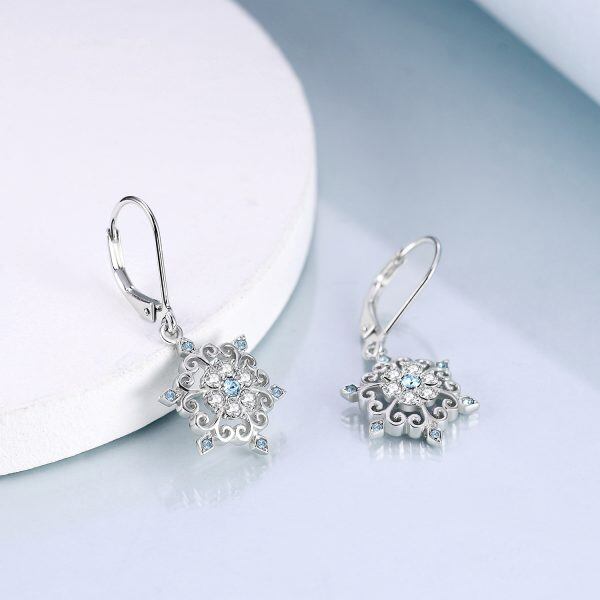 Sterling Silver Snowflake Dangle Earrings with Crystal-4