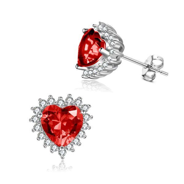 Sterling Silver Heart Shape Birthstone Stud Earrings-0