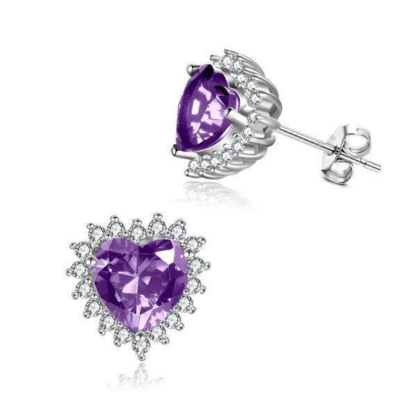 Sterling Silver Heart Shape Birthstone Stud Earrings-1