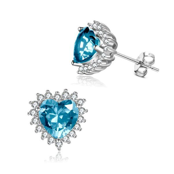 Sterling Silver Heart Shape Birthstone Stud Earrings-2