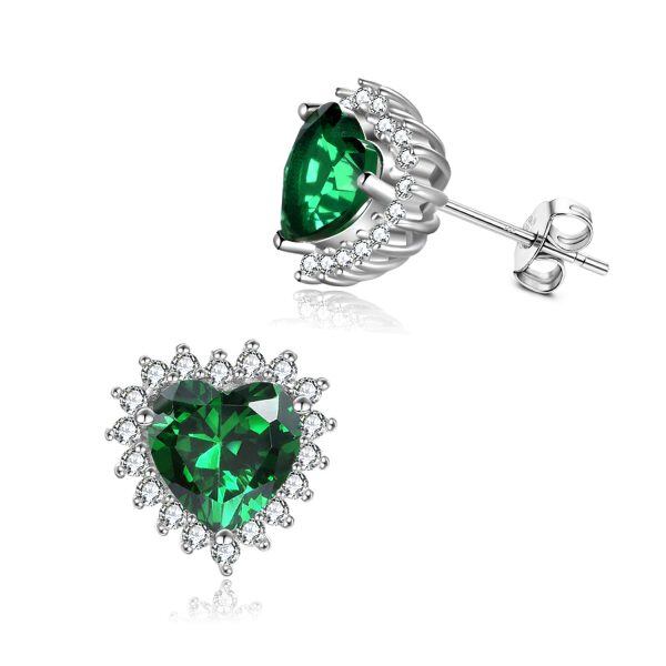 Sterling Silver Heart Shape Birthstone Stud Earrings-4