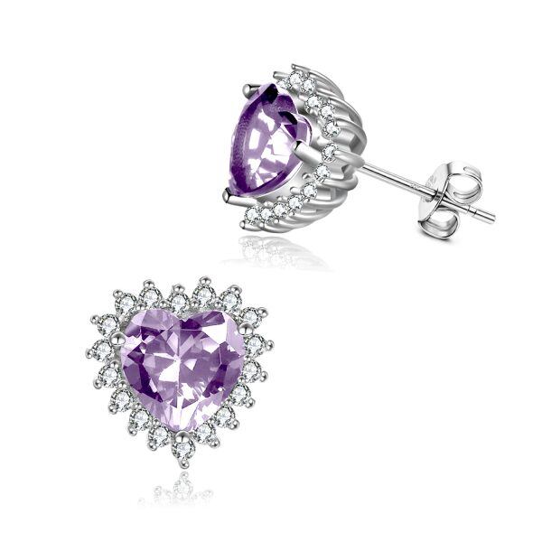 Sterling Silver Heart Shape Birthstone Stud Earrings-5