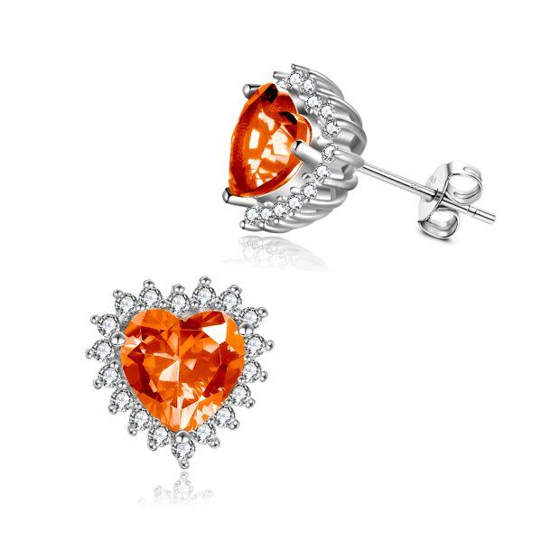 Sterling Silver Heart Shape Birthstone Stud Earrings-6