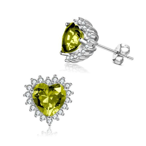 Sterling Silver Heart Shape Birthstone Stud Earrings-7