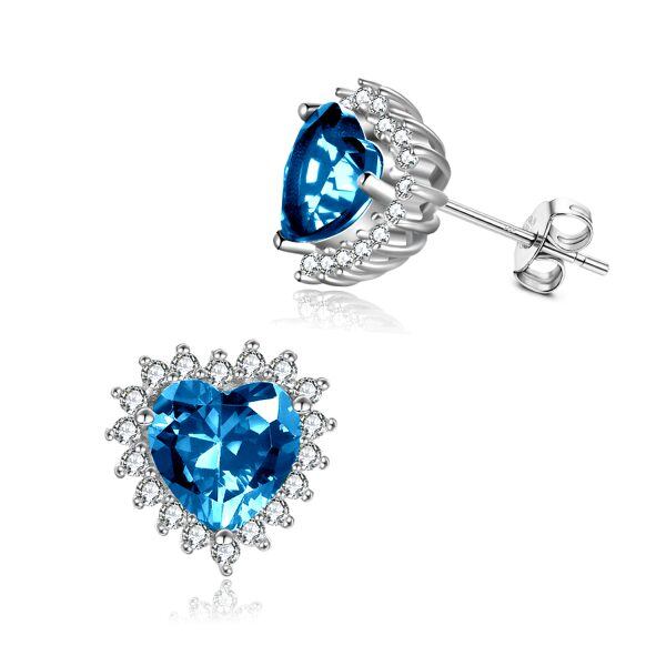 Sterling Silver Heart Shape Birthstone Stud Earrings-8