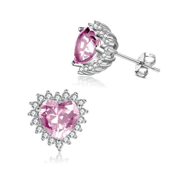 Sterling Silver Heart Shape Birthstone Stud Earrings-9