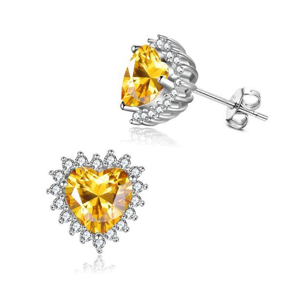 Sterling Silver Heart Shape Birthstone Stud Earrings-10