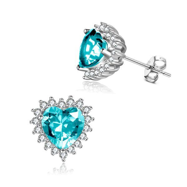 Sterling Silver Heart Shape Birthstone Stud Earrings-11