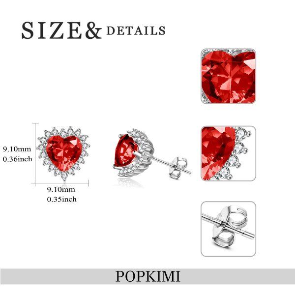 Sterling Silver Heart Shape Birthstone Stud Earrings-12