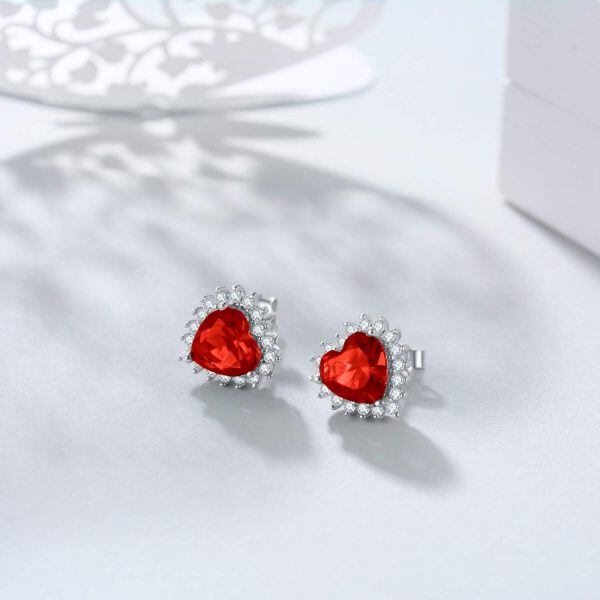 Sterling Silver Heart Shape Birthstone Stud Earrings-13