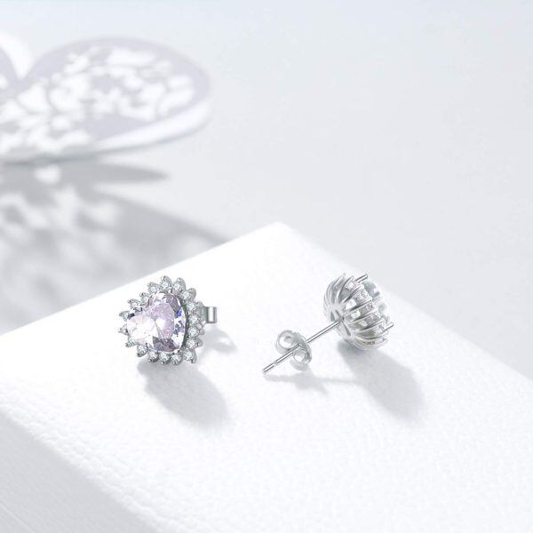 Sterling Silver Heart Shape Birthstone Stud Earrings-20