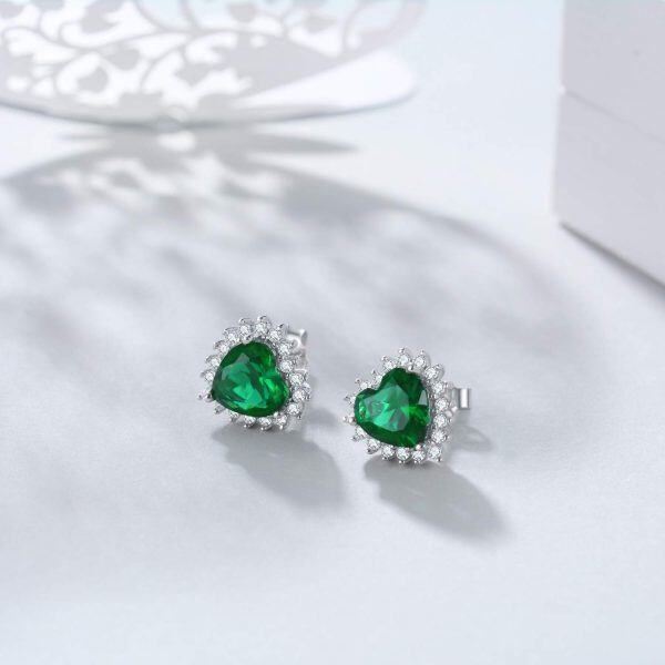 Sterling Silver Heart Shape Birthstone Stud Earrings-23