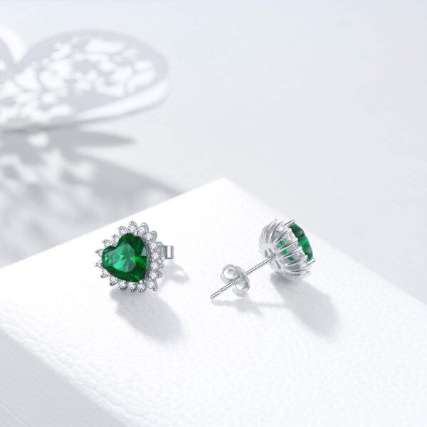 Sterling Silver Heart Shape Birthstone Stud Earrings-24