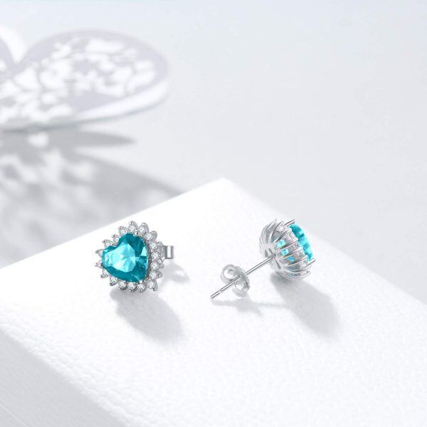 Sterling Silver Heart Shape Birthstone Stud Earrings-39