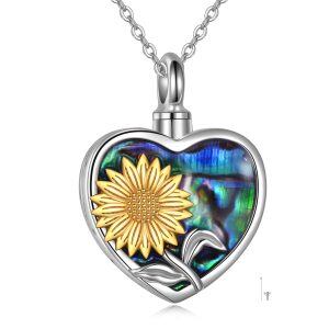 Sterling Silver Sunflower Urn Necklaces with Abalone Shell-0