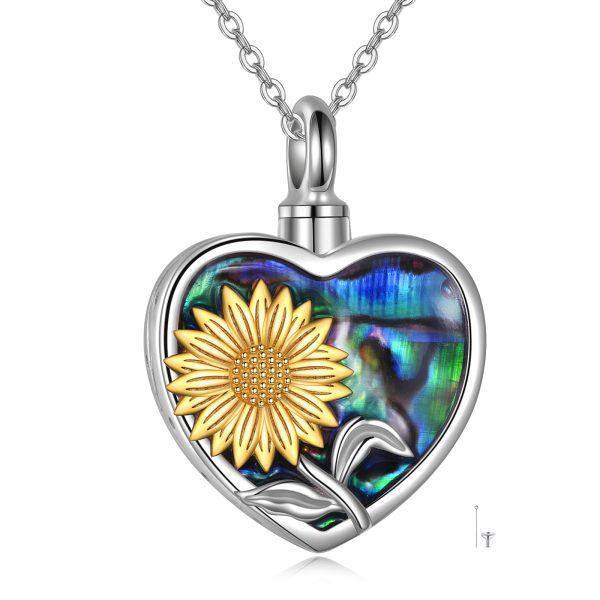 Sterling Silver Sunflower Urn Necklaces with Abalone Shell-0