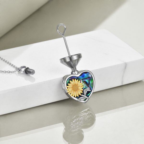 Sterling Silver Sunflower Urn Necklaces with Abalone Shell-3