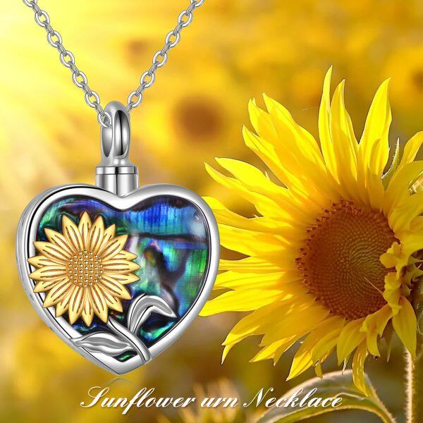 Sterling Silver Sunflower Urn Necklaces with Abalone Shell-5