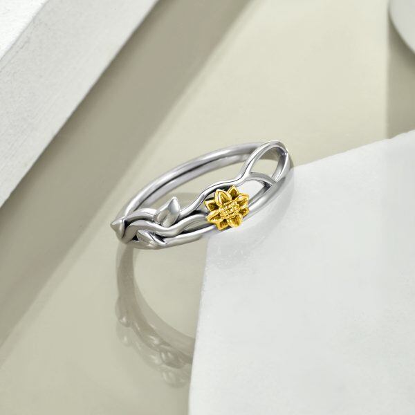 Sterling Silver Sunflower Stacking Rings-3