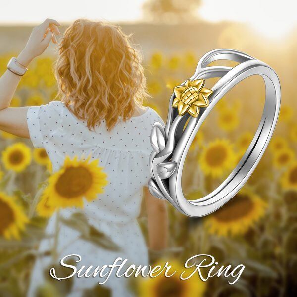 Sterling Silver Sunflower Stacking Rings-5