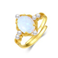 wholesale Yellow Gold 925 Sterling Silver White Opal & Pearl Adjustable Ring - Fashion s for Women and Grandmas-0-0
