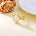 wholesale Yellow Gold 925 Sterling Silver White Opal & Pearl Adjustable Ring - Fashion s for Women and Grandmas-0-4