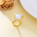 wholesale Yellow Gold 925 Sterling Silver White Opal & Pearl Adjustable Ring - Fashion s for Women and Grandmas-0-5