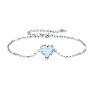 Sterling Silver Opal Heart Chain Bracelets-0