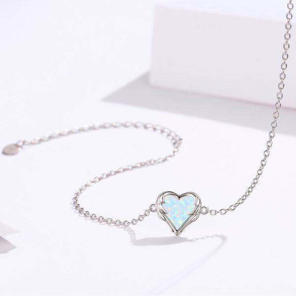 Sterling Silver Opal Heart Chain Bracelets-2