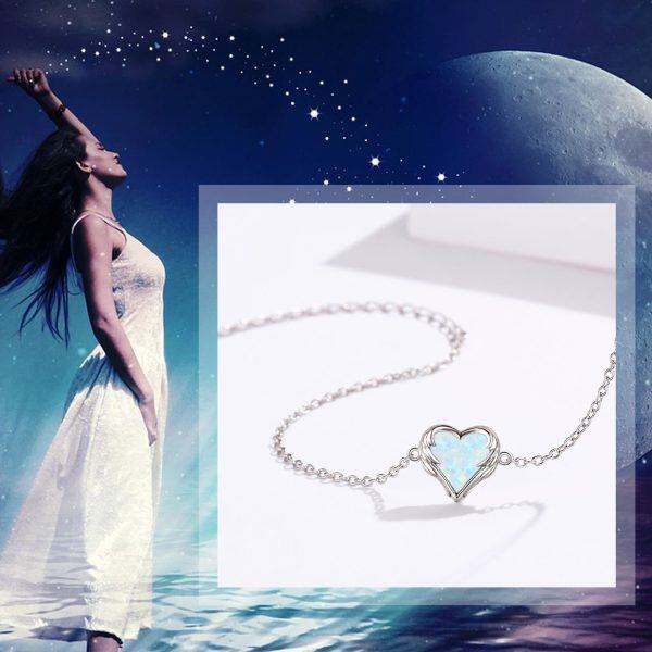 Sterling Silver Opal Heart Chain Bracelets-6