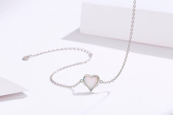 Sterling Silver Opal Heart Chain Bracelets-7