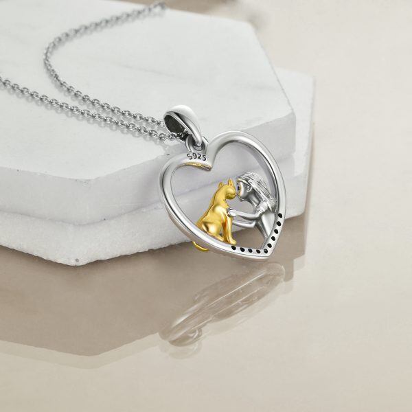 Sterling Silver Girl & Cat Pendant Necklace with" Always in My Heart "-4