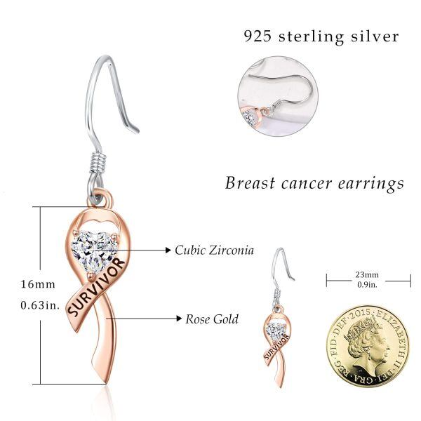 Sterling Silver Breast Cancer Awareness Ribbon Dangle Earrings-1