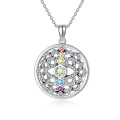 wholesale 925 Sterling Silver Multicolor CZ Chakra Lotus Yoga Pendant Necklace for Women-0-0