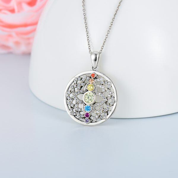 Sterling Silver Chakra Lotus Flower Yoga Pendant Necklace-3