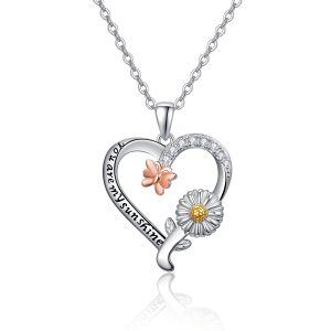 Sterling Silver Butterfly Sunflower Pendant Necklace-0