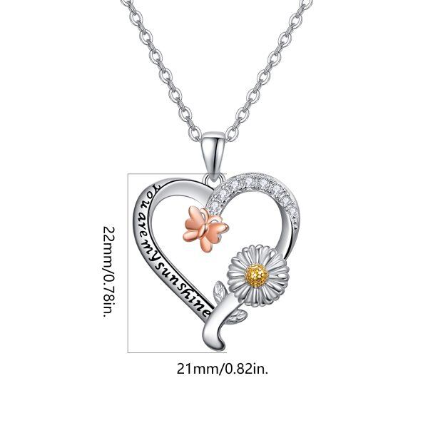 Sterling Silver Butterfly Sunflower Pendant Necklace-1